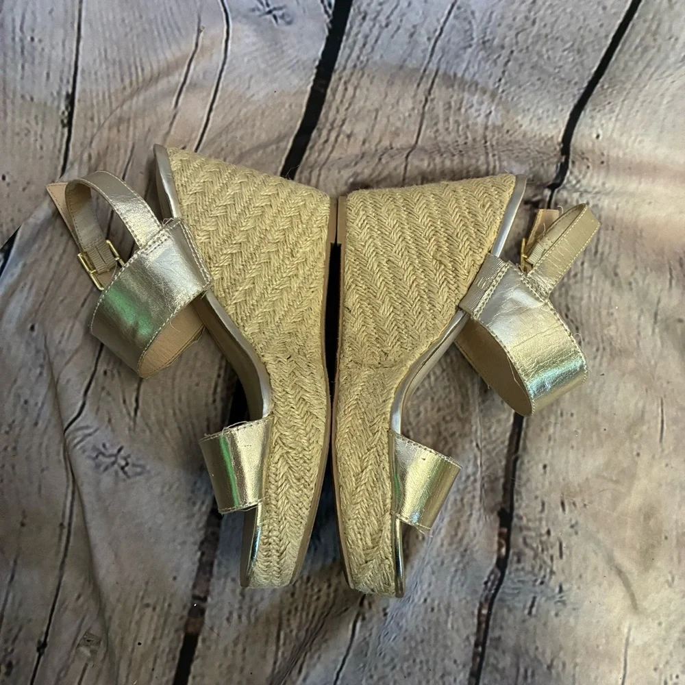 Montego Bay Club Women’s Espadrille Wedge Platform Sandals Womens‎ Sz 9 Gold GUC